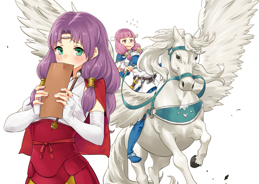 2girls, bangs, belt, boots, cosplay, costume_switch, detached_sleeves, fire_emblem