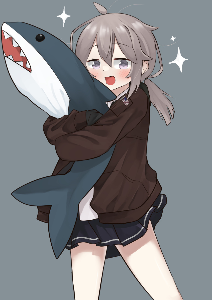 1girl, absurdres, blush, girls_frontline, grey_hair, highres, ikea_shark, m200_(girls_frontline)