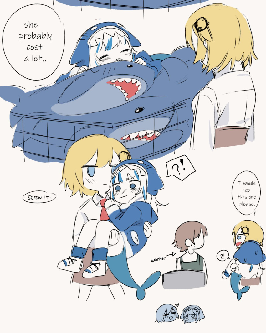 animal_costume, animal_hood, bangs, blonde_hair, blue_eyes, blue_hair, blunt_bangs, blush