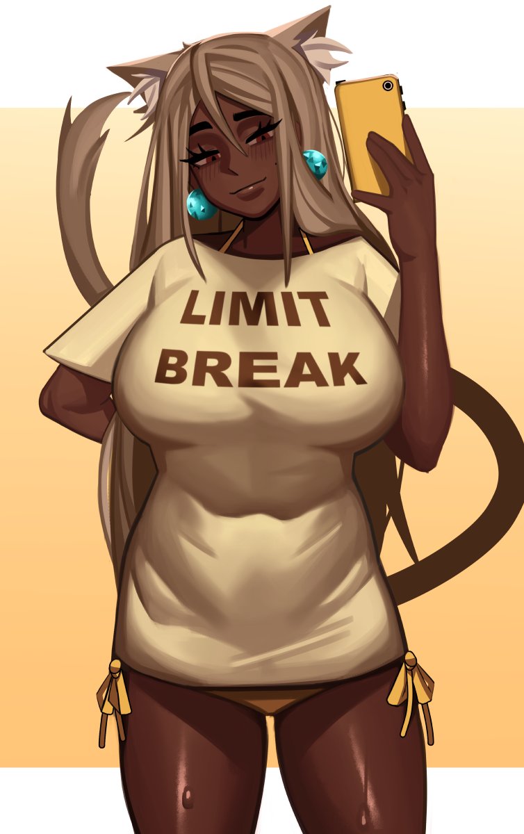 1girl, animal_ears, beige_shirt, bikini, bikini_under_clothes, breasts, brown_eyes, cat_girl