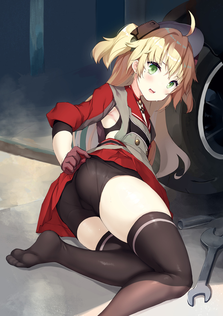 1girl, admiral_hipper_(azur_lane), ahoge, armpit_cutout, armpits, ass, azur_lane, bangs