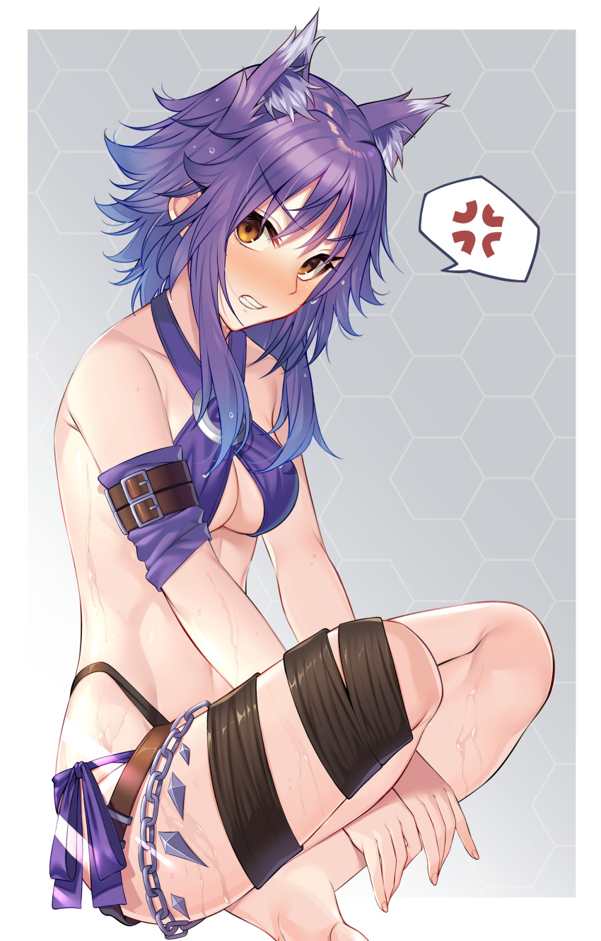 1girl, absurdres, anger_vein, animal_ear_fluff, animal_ears, arm_belt, arm_strap, bangs