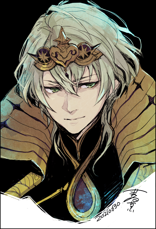 1boy, alternate_hair_color, artist_request, byleth_(fire_emblem), byleth_eisner_(male), closed_mouth, collar, enlightened_byleth_(male)