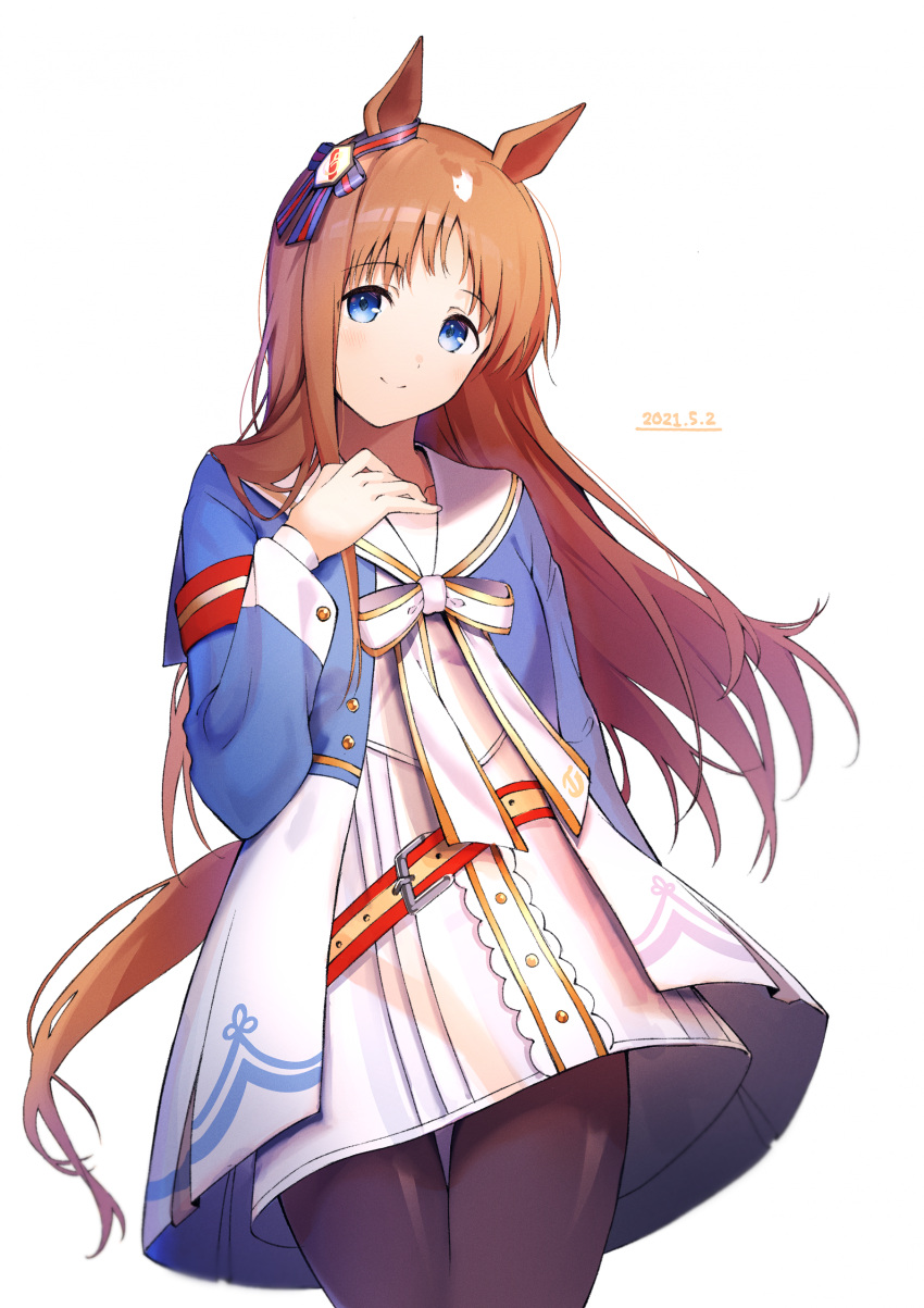 1girl, absurdres, animal_ears, arm_at_side, bangs, black_legwear, blue_eyes, blue_jacket