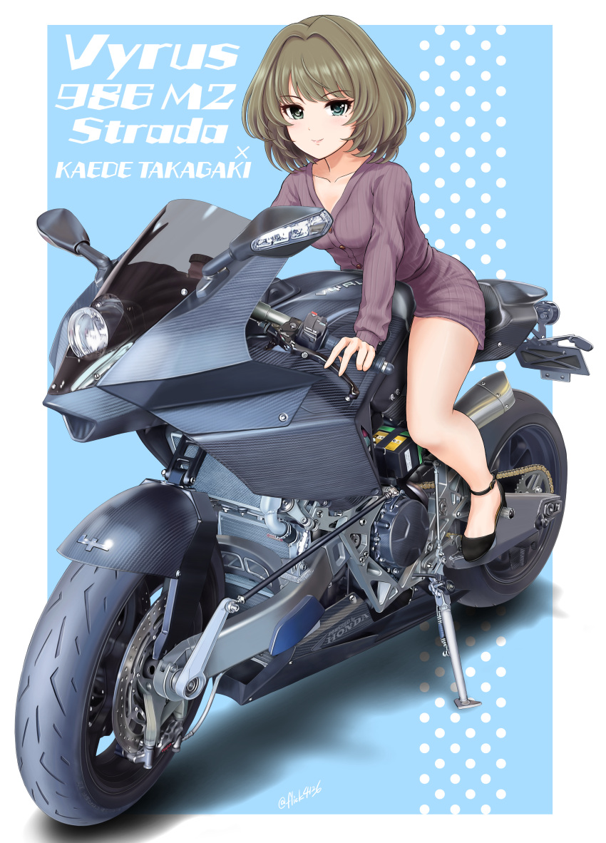 absurdres, bangs, black_footwear, blue_eyes, breasts, character_name, collarbone, dress