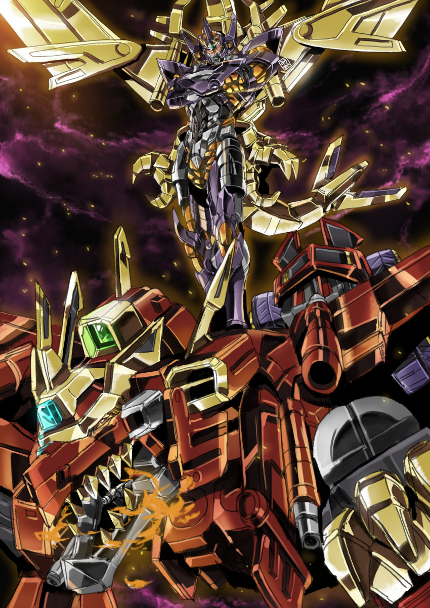 absurdres, crossed_arms, dynarex, dynazenon_(character), fire, garimpeiro, goldburn, gridknight_(ssss.gridman)
