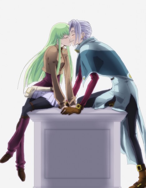 1girl, blush, boots, c.c., cc, closed_eyes, code_geass, couple