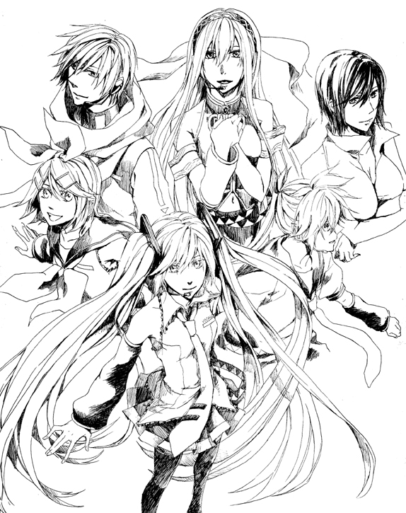 ariko_k, bad_id, detached_sleeves, hair_ornament, hair_ribbon, hairclip, hatsune_miku, kagamine_len