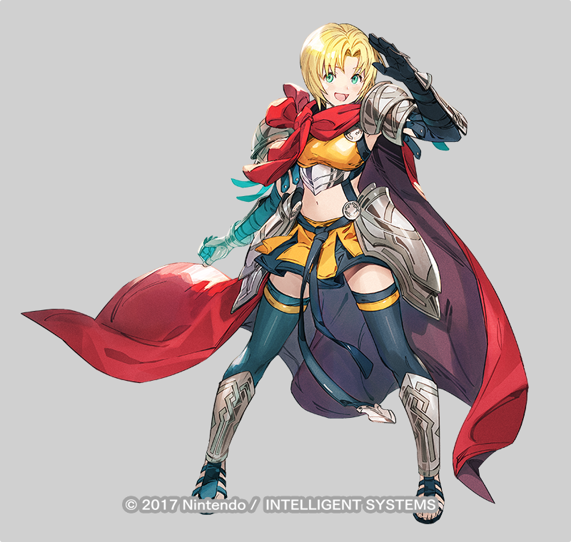 1girl, amelia_(fire_emblem), arm_guards, arm_up, armor, armpit_peek, blonde_hair, blue_legwear