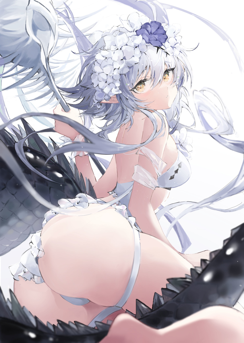 1girl, absurdres, ahoge, arknights, ass, bare_shoulders, breasts, calamitouscat