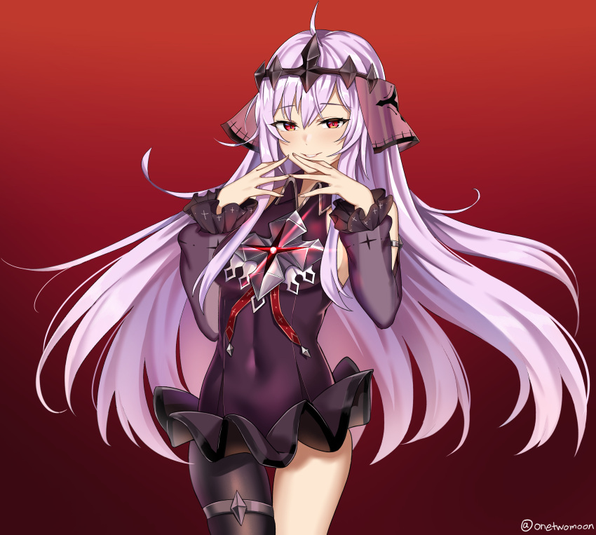 1girl, absurdres, ahoge, collar, covered_navel, crown, detached_sleeves, epic_seven