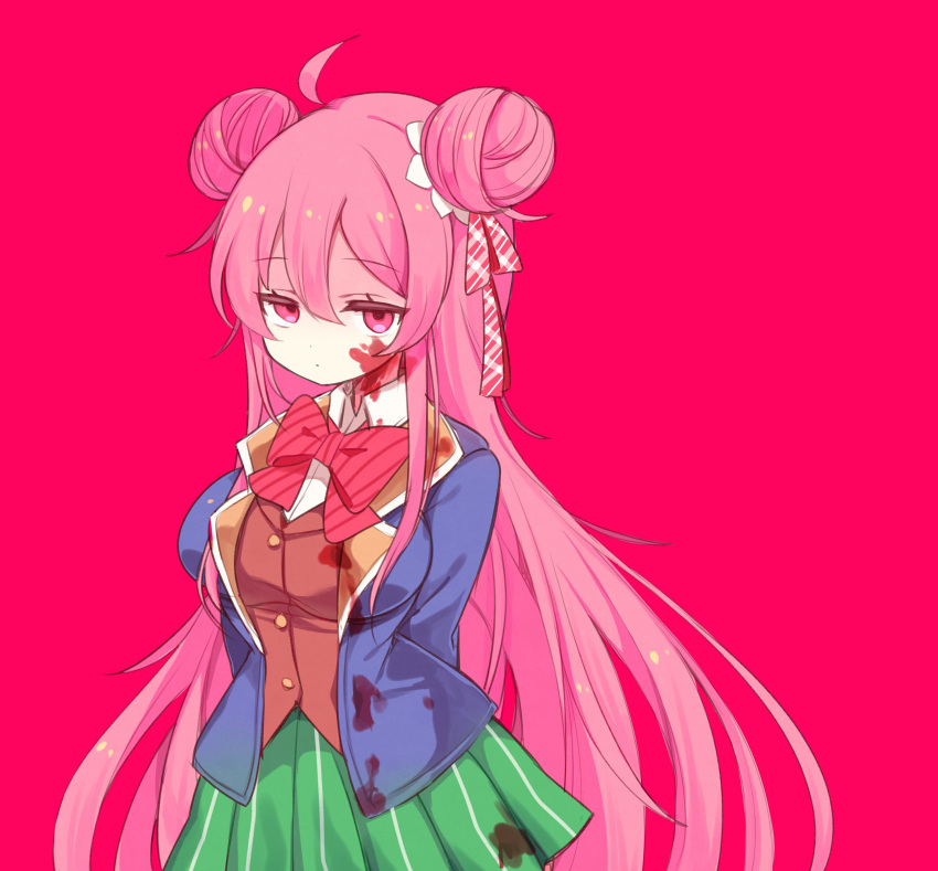 absurdres, ahoge, arms_behind_back, bangs, blazer, blood, blood_on_face, blood_stain
