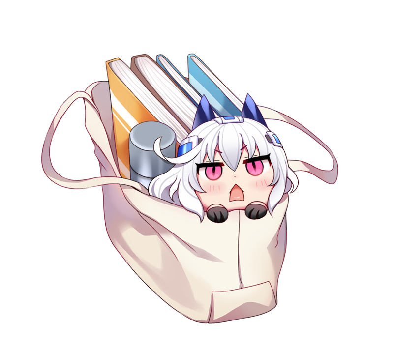 1girl, bag, bangs, black_gloves, blush, chibi, eyebrows_visible_through_hair, gloves