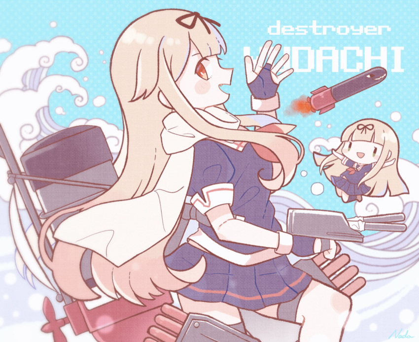 1girl, bangs, black_gloves, black_serafuku, black_skirt, blonde_hair, blush, character_name
