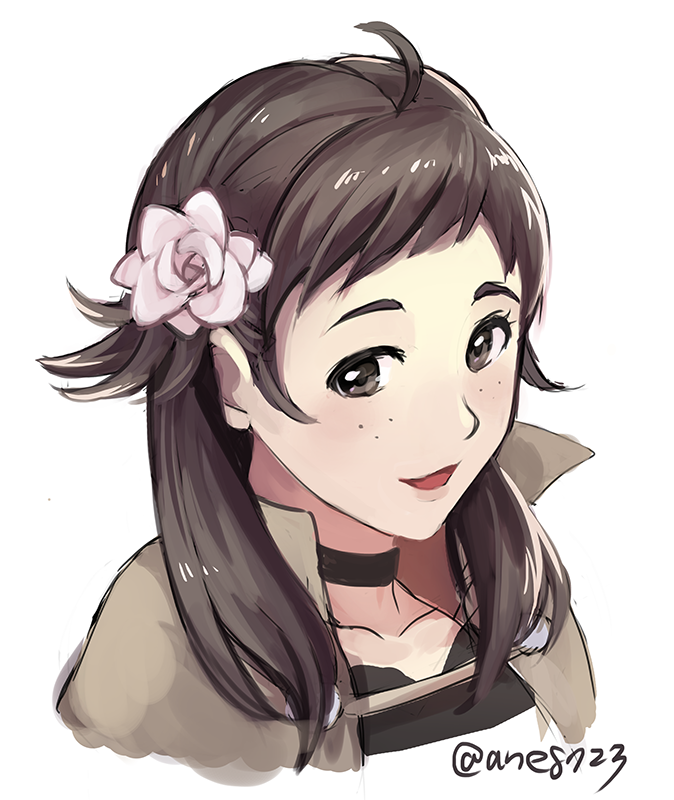 1girl, ahoge, ane-suisei, bangs, brown_hair, fire_emblem, fire_emblem_fates, flower
