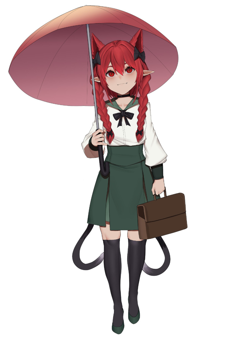 1girl, alternate_costume, animal_ears, bag, bangs, black_bow, black_choker, black_legwear