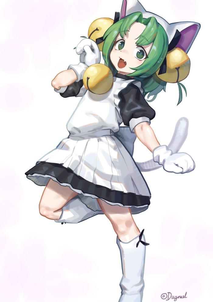 1girl, animal_ears, bell, black_ribbon, blush, cat_ears, cat_tail, dejiko
