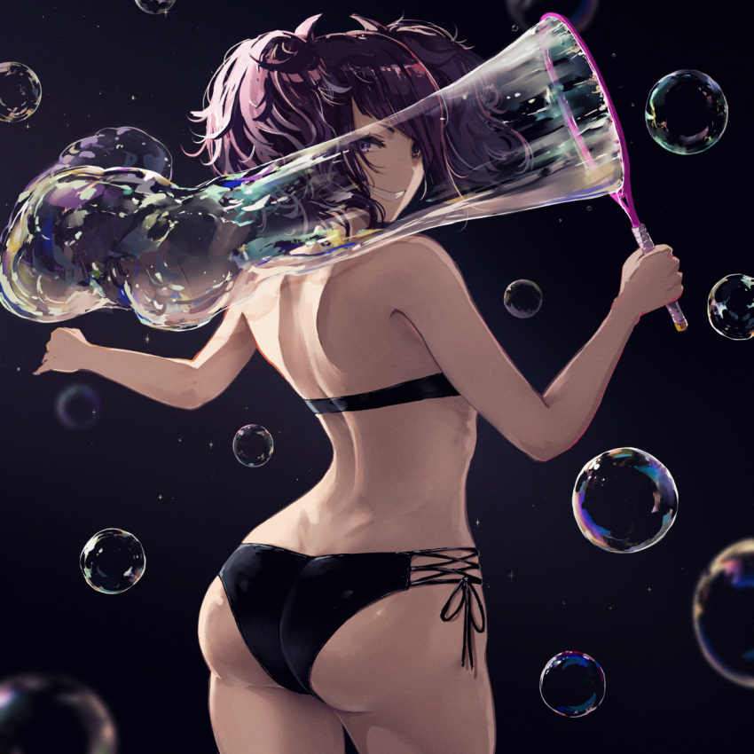 1girl, :d, ass, back, bangs, bare_arms, bare_shoulders, bikini