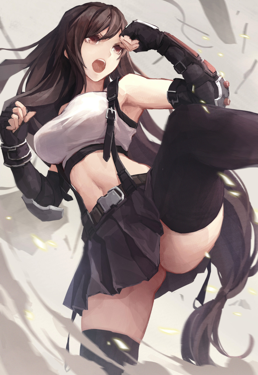1girl, absurdres, armpits, arms_up, ass, belt, black_gloves, black_hair