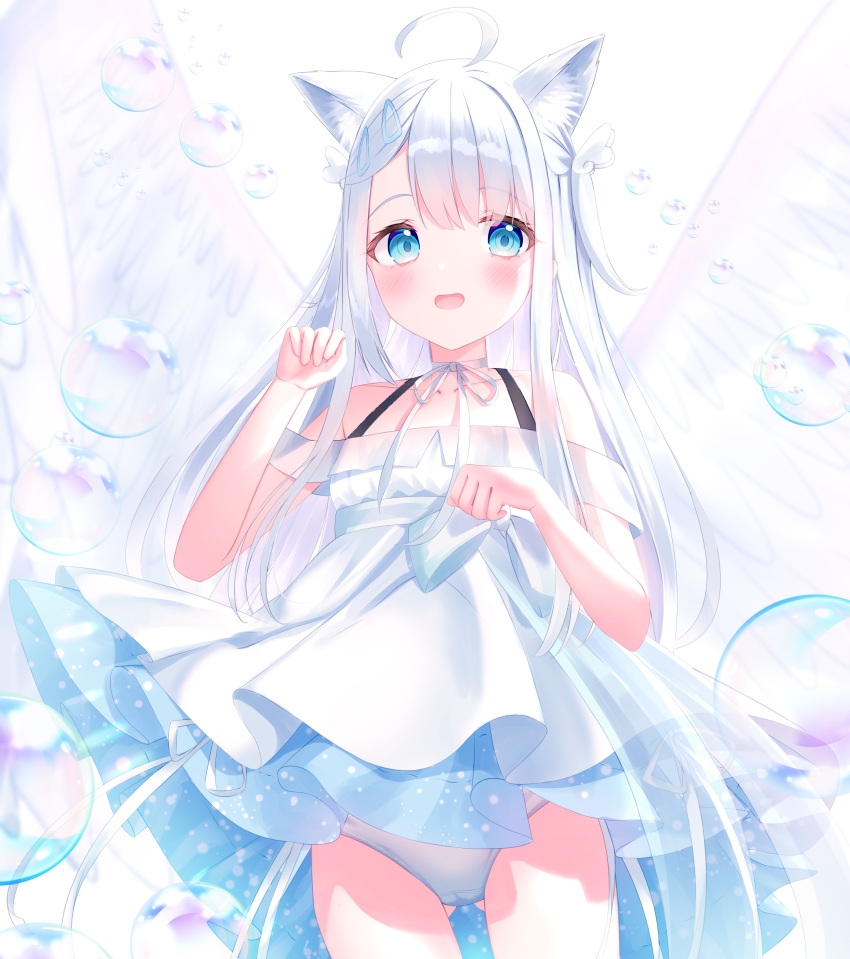 1girl, absurdres, ahoge, amatsuka_uto, animal_ears, anzu_yotsuba, bangs, bare_shoulders