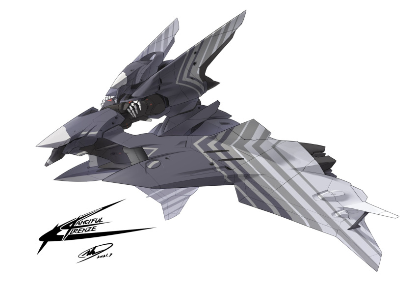 andrew_leung, crossed_arms, dated, from_side, highres, leaning_forward, mecha, mechanical_wings