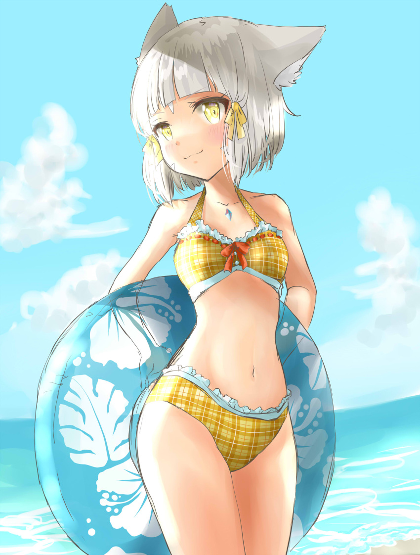 1girl, absurdres, alternate_costume, animal_ears, bangs, blunt_bangs, breasts, cat_ears