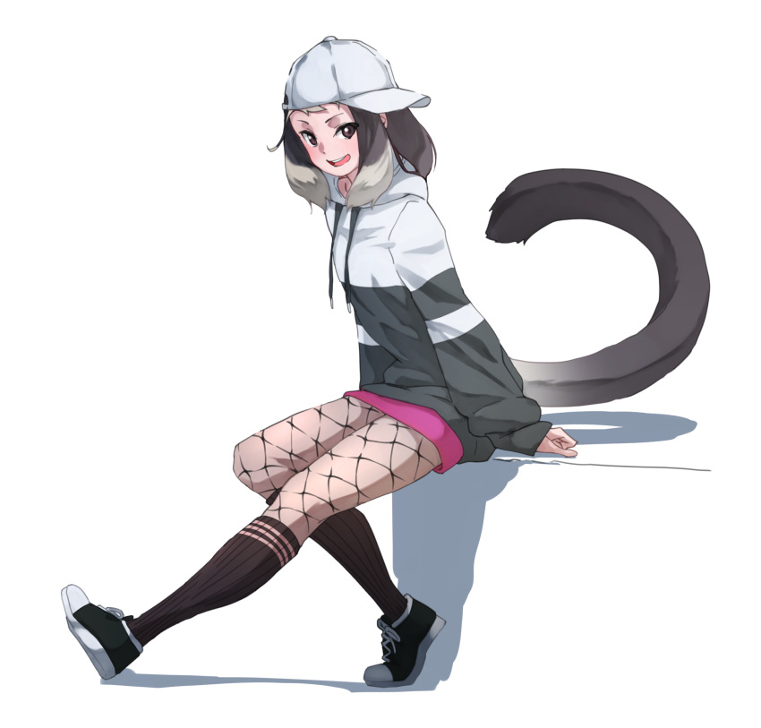 1girl, alpine_marmot_(kemono_friends), alternate_costume, baseball_cap, black_hair, brown_eyes, casual, contemporary