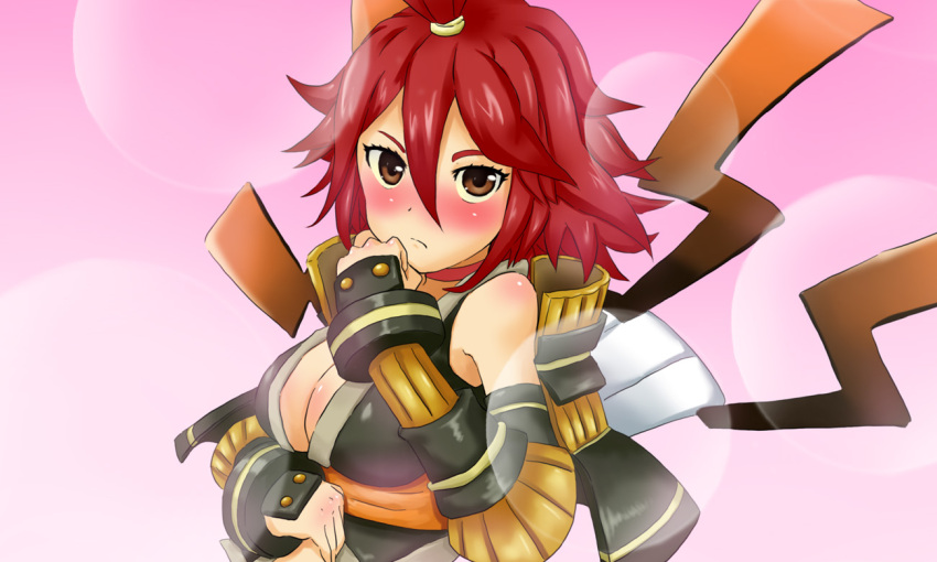 .hack//, .hack//g.u., .hack//link, armor, blush, body_blush, brown_eyes, cleavage