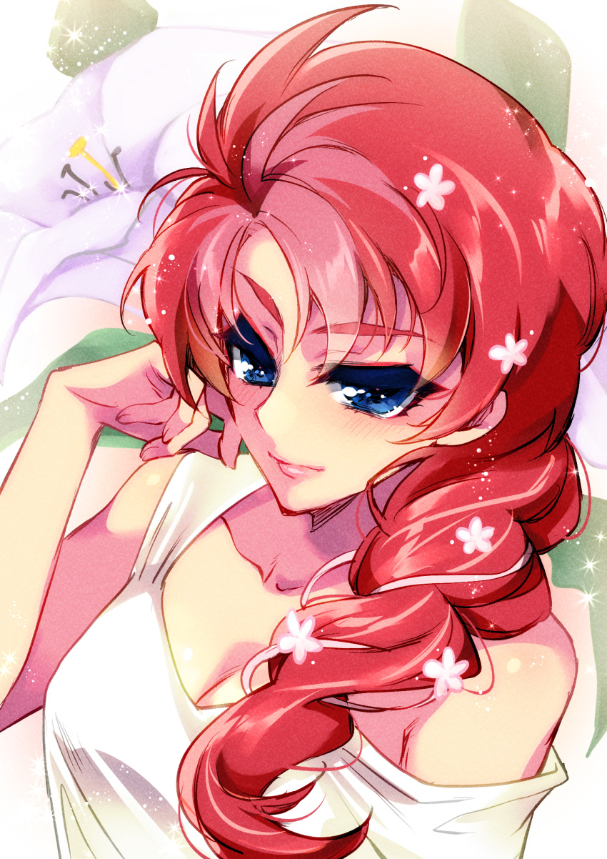 1girl, bangs, blue_eyes, braid, breasts, choujuu_kishin_dancouga, collarbone, dancouga_(series)