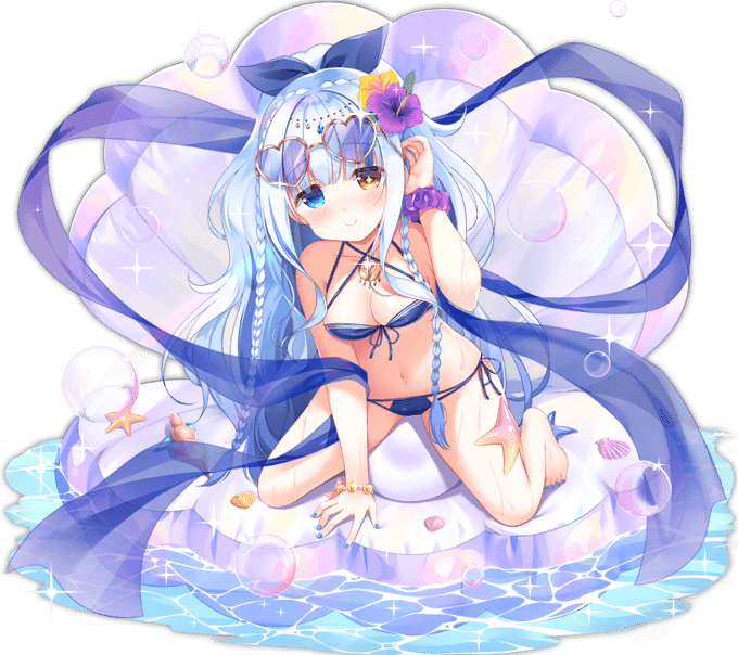 1girl, ark_order, bangs, bikini, blue_bikini, blue_bow, blue_eyes, blue_hair
