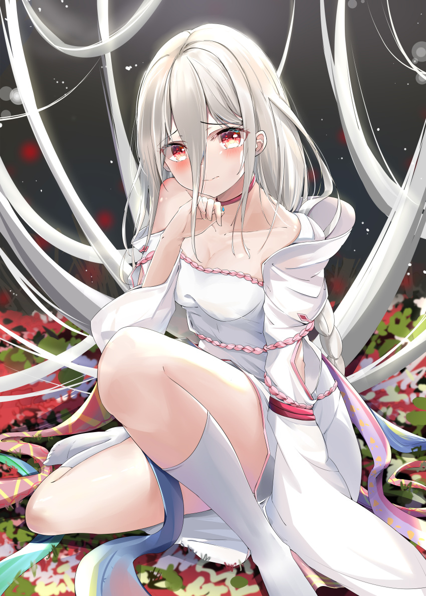 1girl, absurdres, blush, braid, breasts, commentary_request, extra_pupils, hair_between_eyes