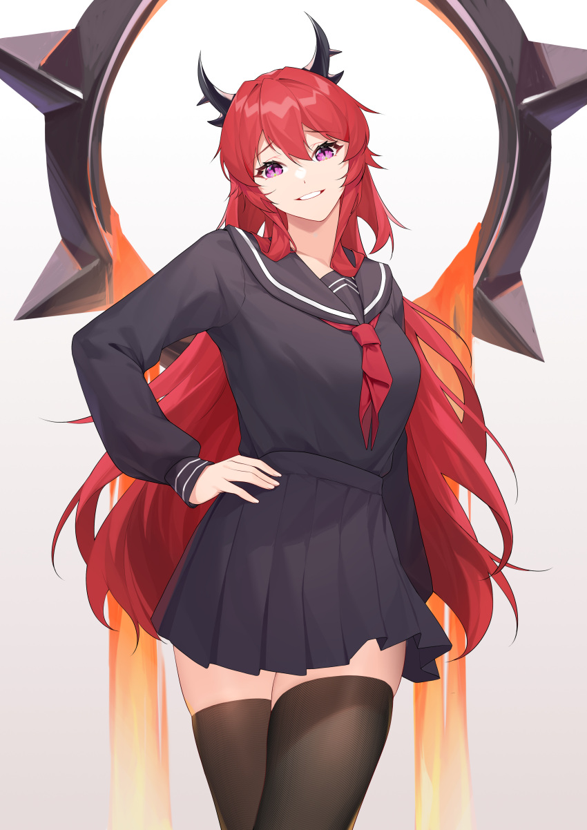 1girl, absurdres, alternate_costume, arknights, black_collar, black_legwear, black_serafuku, black_shirt