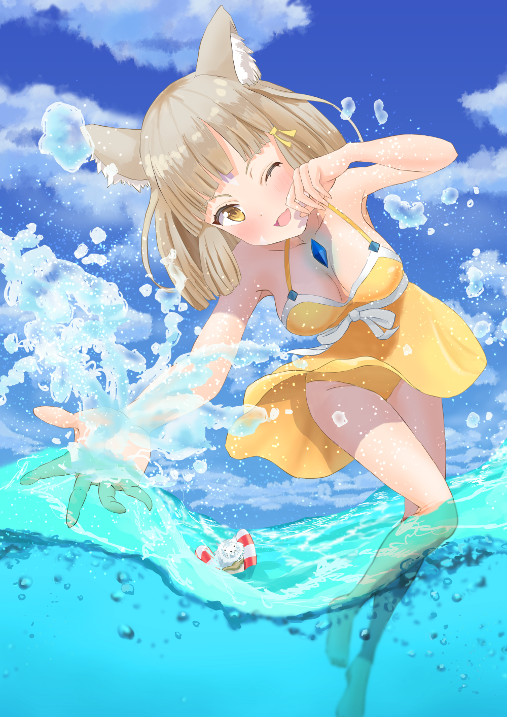 1girl, bangs, blunt_bangs, breasts, dress_swimsuit, facial_mark, highres, nia_(xenoblade)