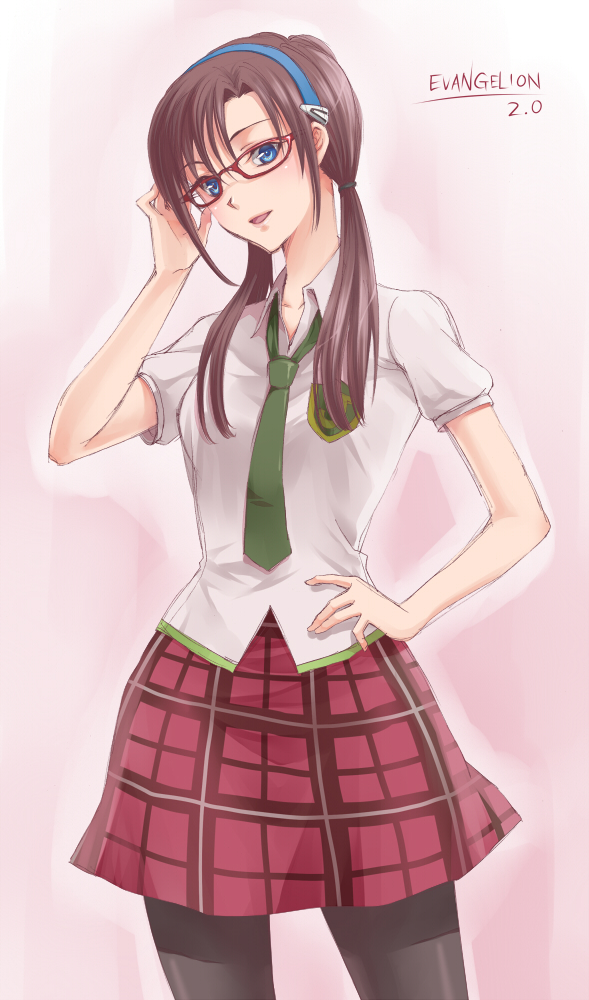 blue_eyes, brown_hair, evangelion:_2.0_you_can_(not)_advance, glasses, hairband, haku_wataru, long_hair, makinami_mari_illustrious