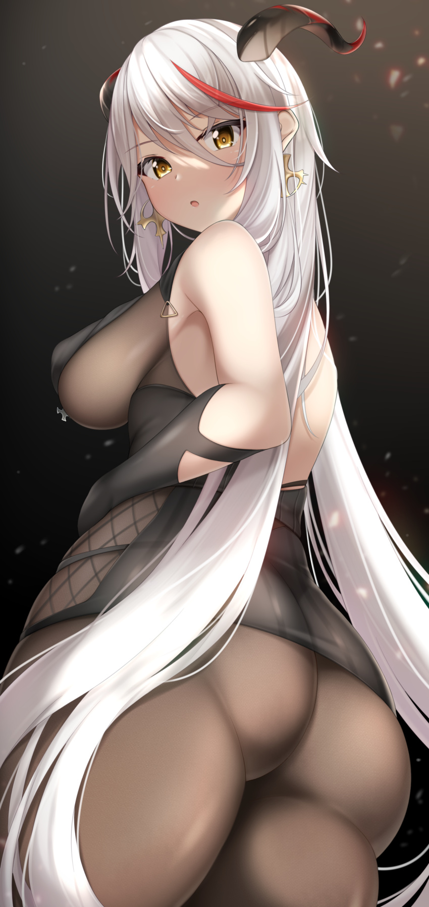 1girl, :o, absurdres, aegir_(azur_lane), ass, azur_lane, black_dress, black_legwear