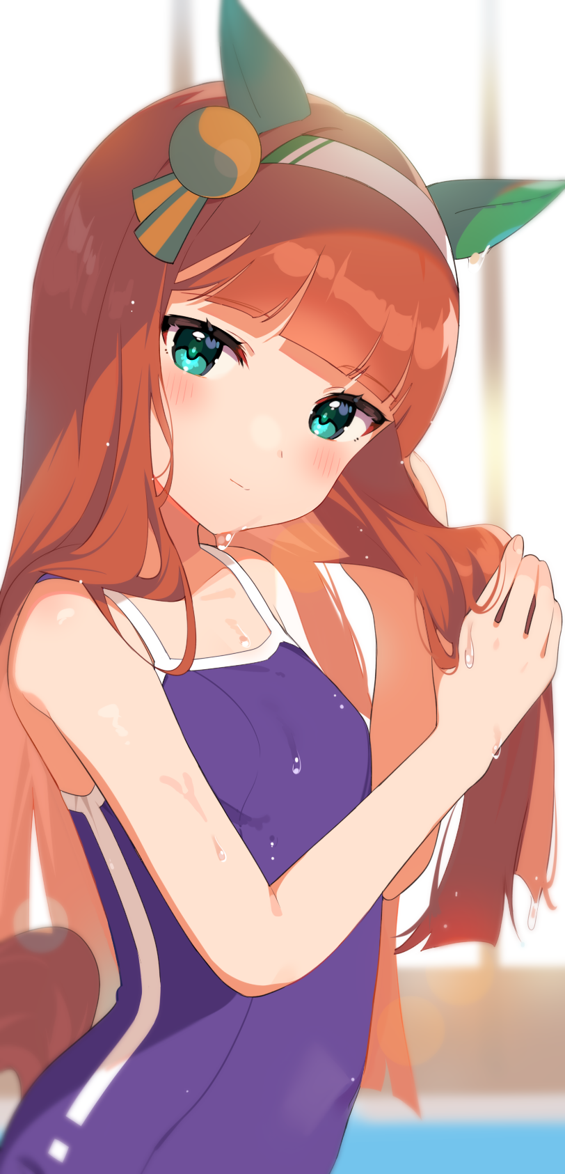 1girl, animal_ears, bangs, bare_arms, blunt_bangs, blurry, blurry_background, blush