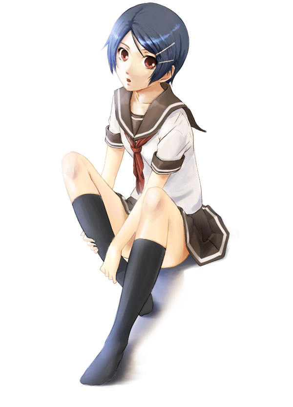 brown_eyes, hair_ornament, hairclip, komeimax, legs, original, school_uniform, short_hair