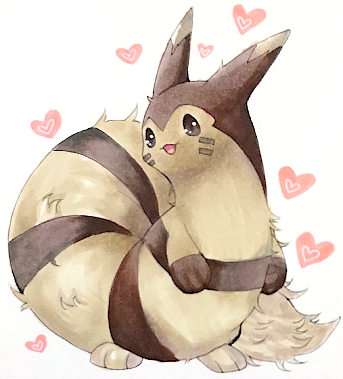:3, animal_focus, black_eyes, commentary_request, facial_mark, furret, gen_2_pokemon, happy