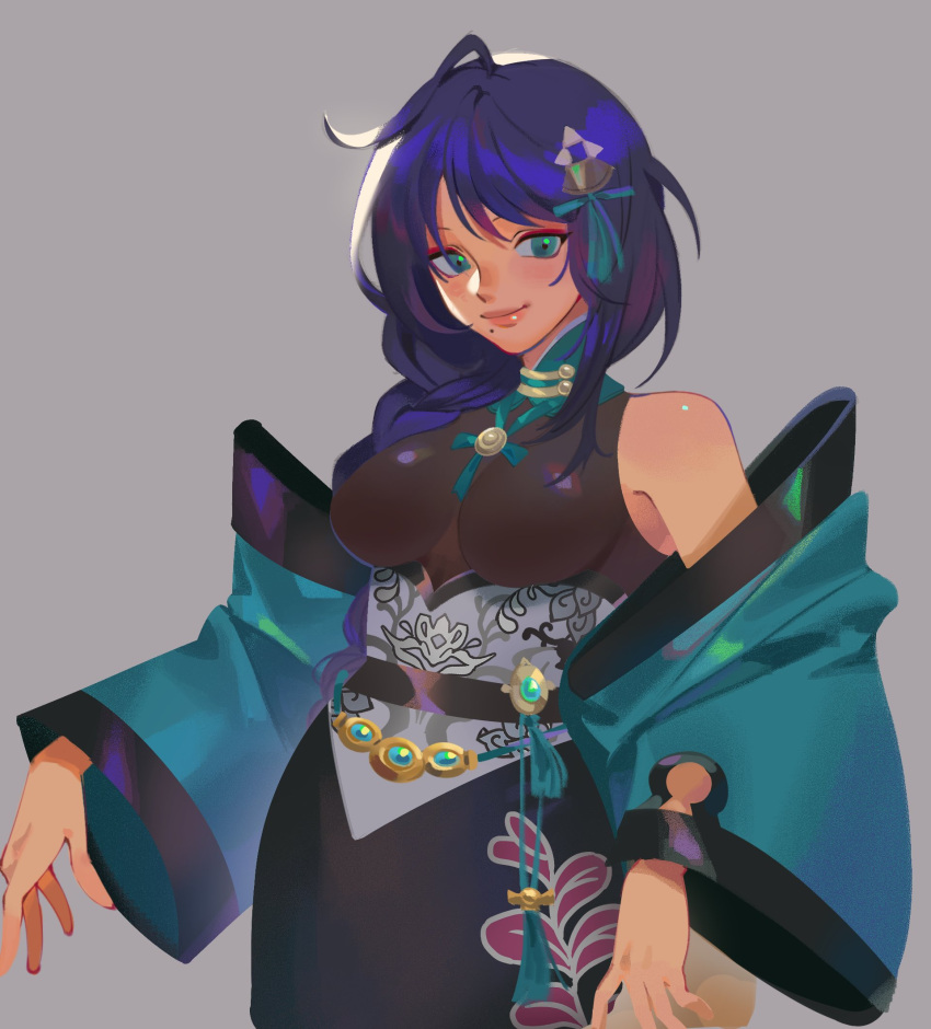 1girl, ahoge, black_skirt, blue_hair, bodystocking, braid, breasts, commission