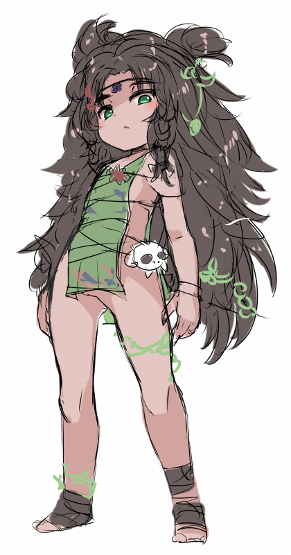 1girl, bandaged_feet, bare_arms, bare_shoulders, black_hair, blush, copyright_request, dress