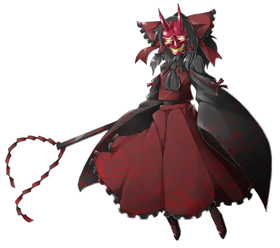 bow, gohei, hakurei_reimu, hannya, long_skirt, mask, mazeran, onimiko