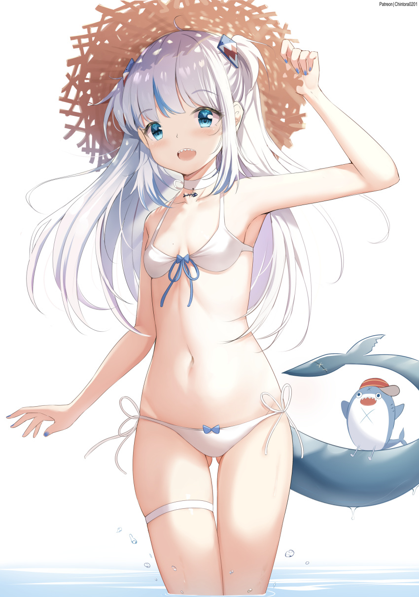 1girl, absurdres, ass_visible_through_thighs, bikini, bloop_(gawr_gura), blue_eyes, blue_hair, blush