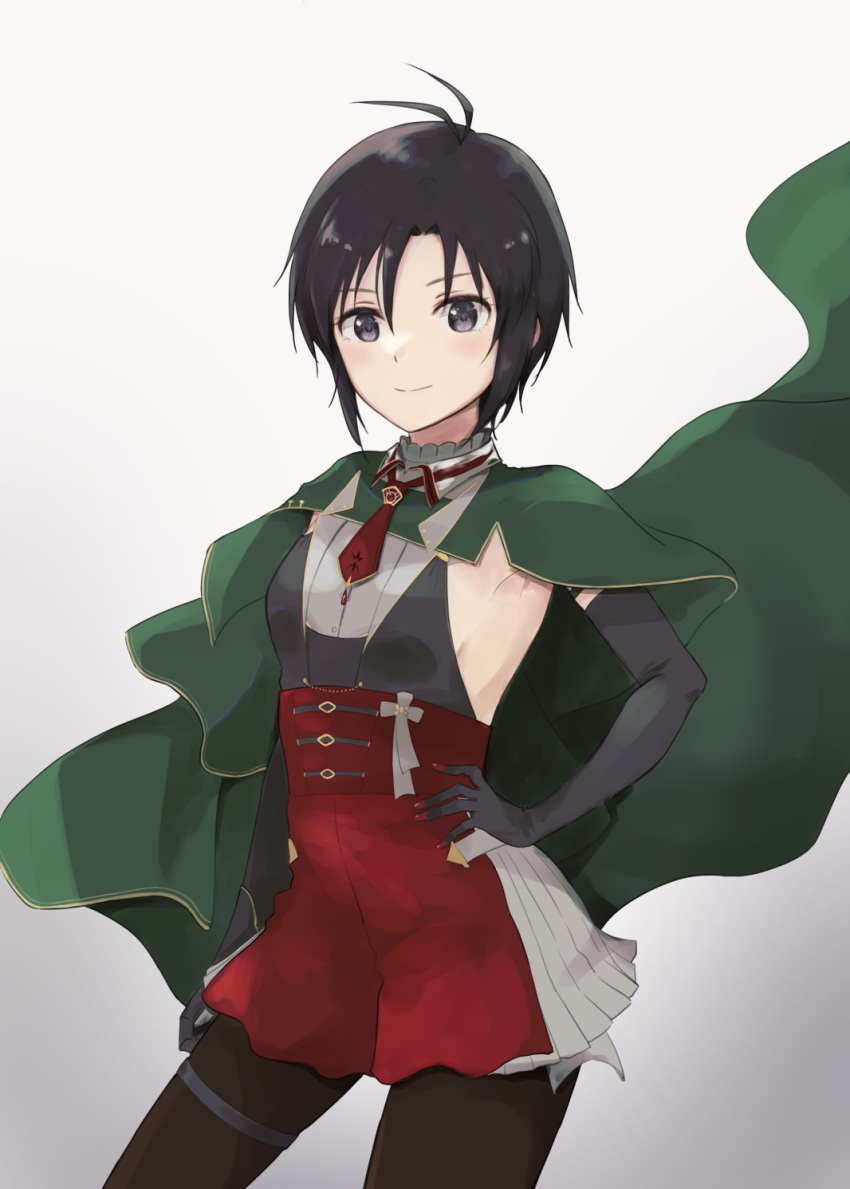 1girl, azur_lane, bare_shoulders, black_eyes, black_hair, blush, breasts, cloak