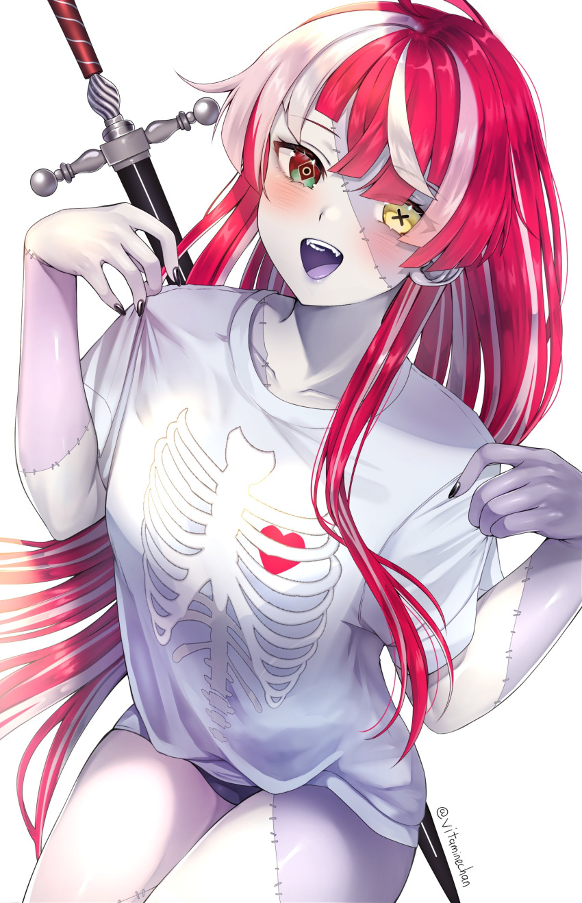 1girl, absurdres, alternate_costume, alternate_hairstyle, araki_hirohiko_(style), black_nails, black_panties, blush