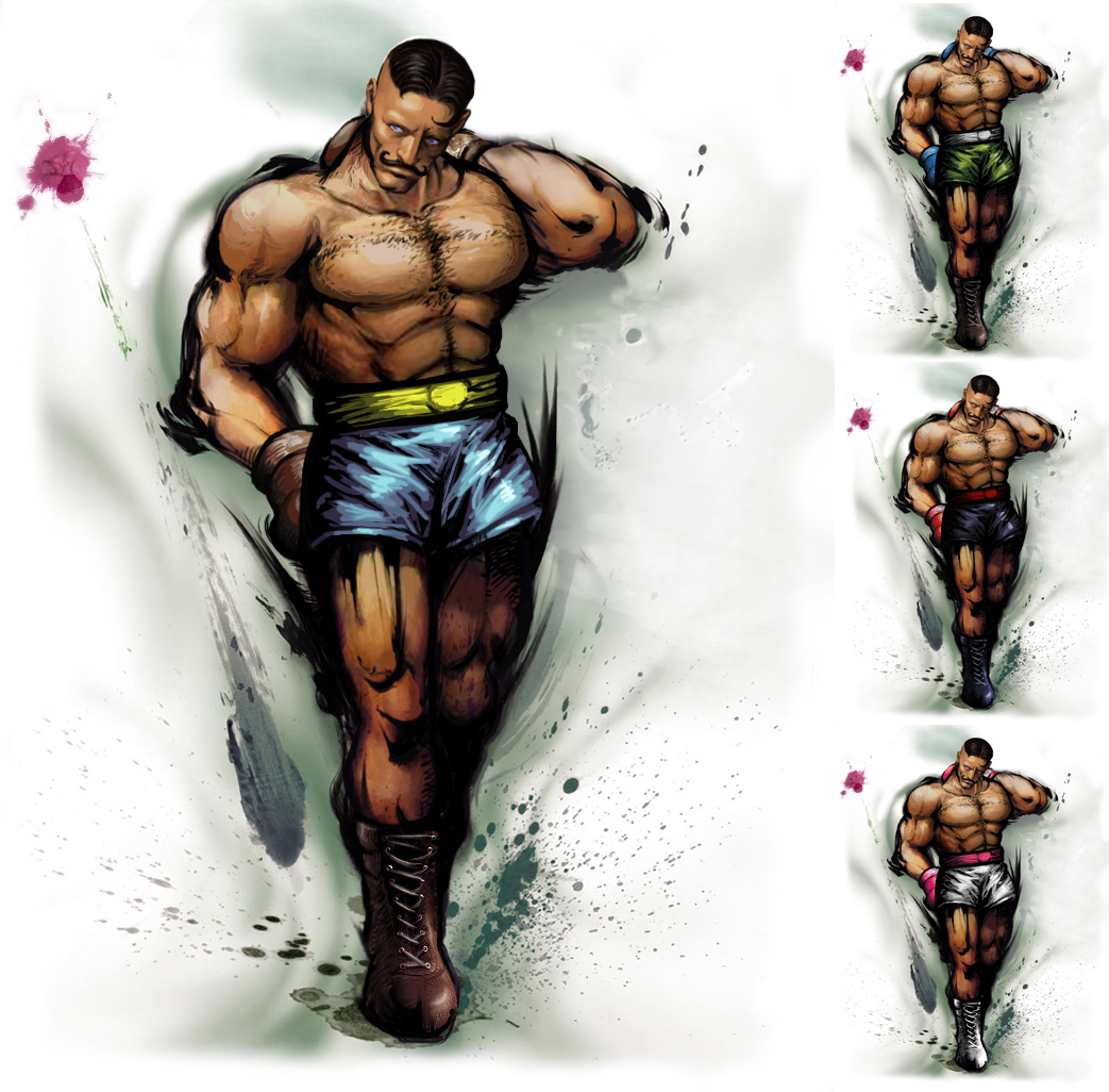 alternate_costume, boxing_gloves, dark_skin, dudley, facial_hair, kaiwai, male, muscle