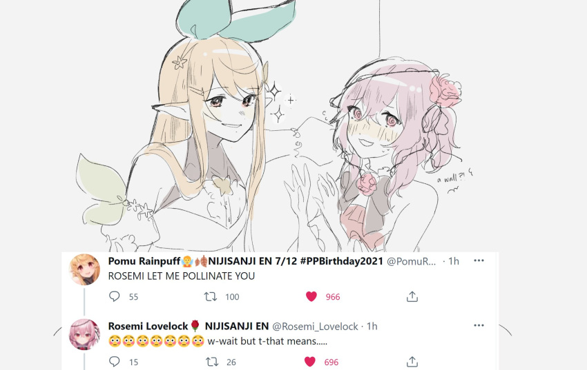 2girls, @_@, black_bow, blonde_hair, blush, bow, brown_eyes, euphie_vt