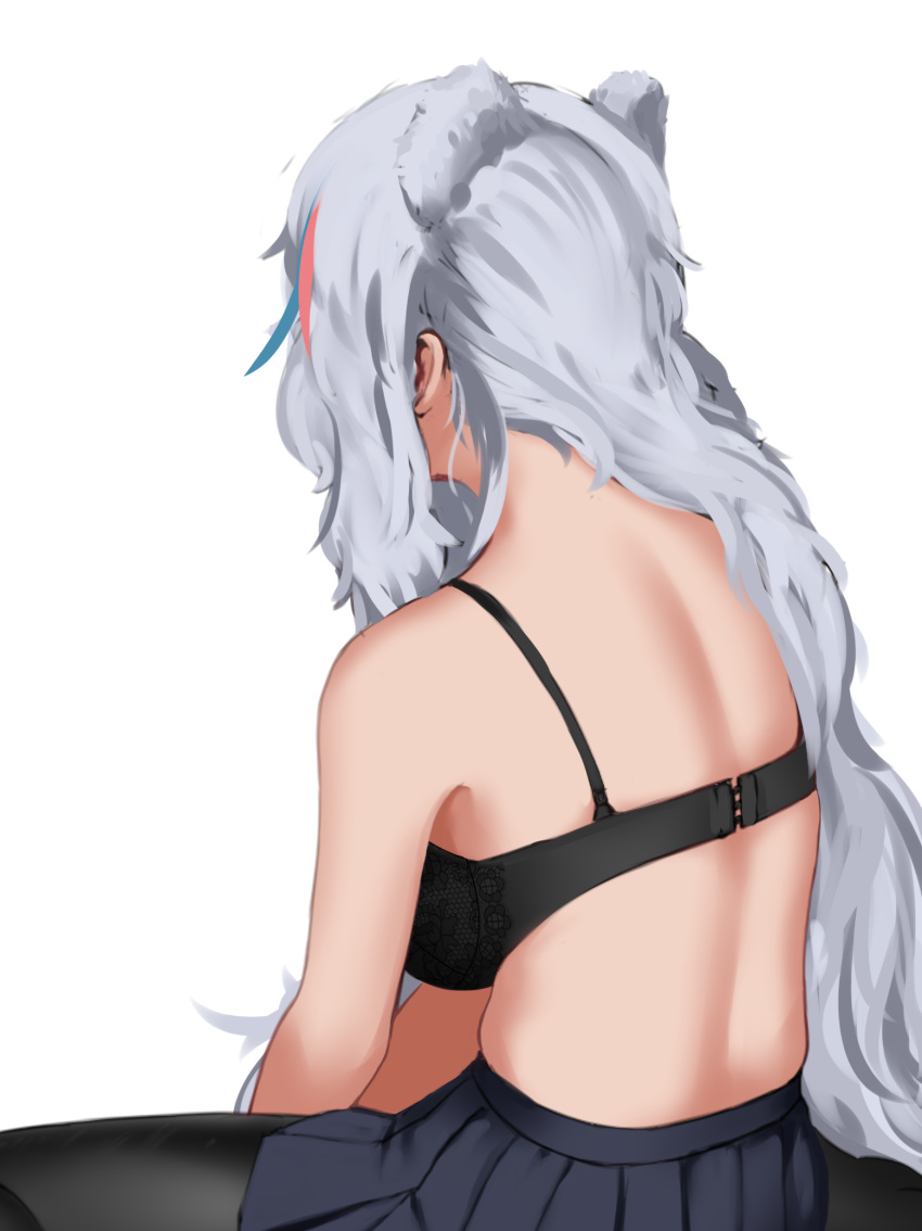 1girl, animal_ears, arknights, back, bare_back, bare_shoulders, bear_ears, black_bra
