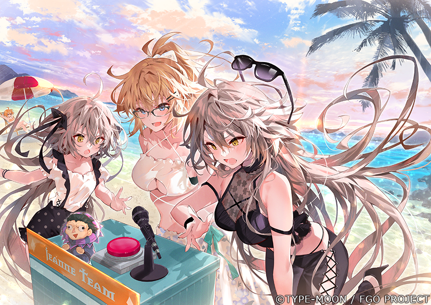 4girls, arutera, bangs, banned_artist, beach, blonde_hair, blue_eyes, blue_sky
