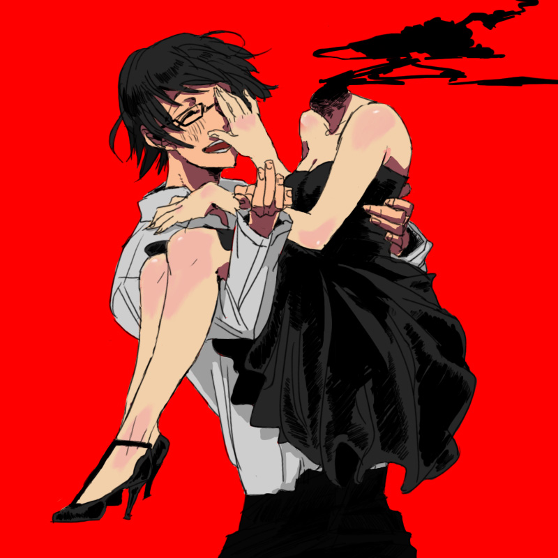 1girl, bad_id, black_hair, bridal_style, carrying, celty_sturluson, closed_eyes, couple