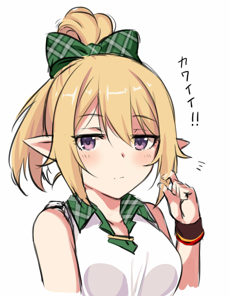 1girl, alternate_costume, alternate_hairstyle, bangs, blonde_hair, bow, chloe_(princess_connect!), closed_mouth